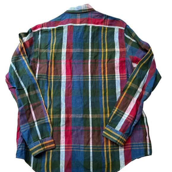 Polo Ralph Lauren Indigo Linen Button Down Men's XXL Red Dark Green Large Plaid* - Picture 2 of 8